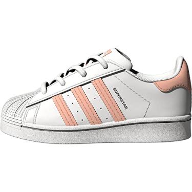 Imagem de adidas Originals Tênis de skate Superstar infantil, branco/coral neblina/branco, tamanho 38, Branco/Coral/Branco