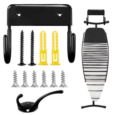 Imagem de FALESOUL Suporte de parede para tábua de passar roupa, suporte de tábua de passar a ferro na parede e gancho sobre a porta, suporte de parede para tábua de passar roupa para lavanderia em casa (preto)