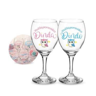 Imagem de Kit 2 Taças Vidro 340ml Estampada Promovida Dinda e Dindo Convite Batismo Bebê Criança Padrinhos