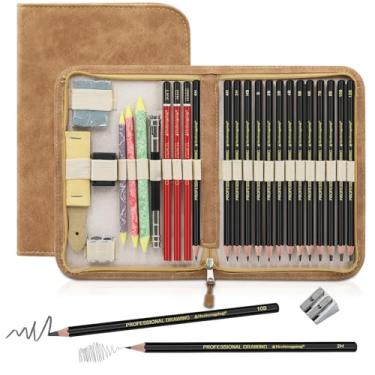 Imagem de Heshengping, Conjunto de lápis de esboço e desenho, 26 peças, kit de lápis de desenho de materiais de arte, conjunto de lápis profissionais de carvão grafite, artistas iniciantes adultos