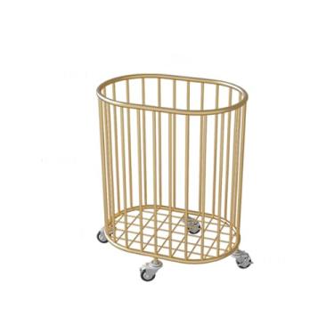 Imagem de Cesto de lavanderia rolante com rodas giratórias de 360° com estrutura de metal oval com armação de metal carrinho de ferro escandinavo brinquedo de banheiro cesta de roupas sujas