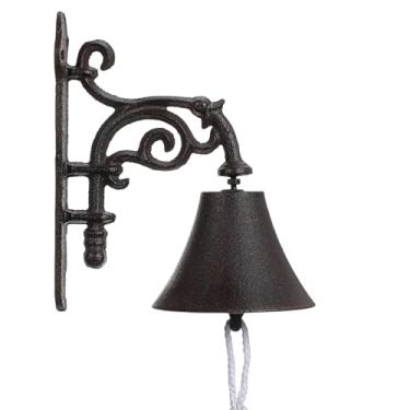 Imagem de Campainha de jantar de ferro fundido grande para pendurar ao ar livre, campainha vintage rústica resistente montada na parede para decoração de casa, jardim e porta externa, som claro (estilo clássico