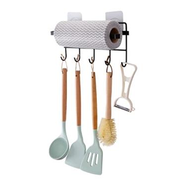 Imagem de Prateleira para barra de toalhas, prateleira de armazenamento para casa de banho, prateleira de armazenamento montada na parede, prateleira pendente de cinco ganchos para cozinha