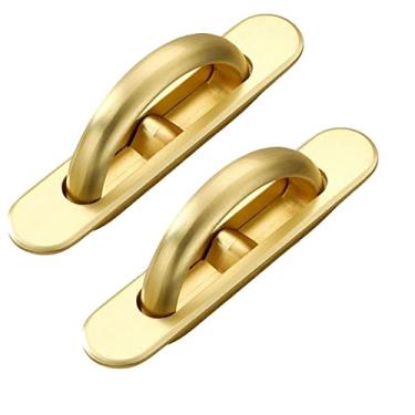 Imagem de Puxador criativo para móveis - Conjunto de puxadores de gaveta embutidos invisíveis japoneses, 2 unidades de puxadores pop-up ocultos simples, estilo rústico de fazenda (ouro)