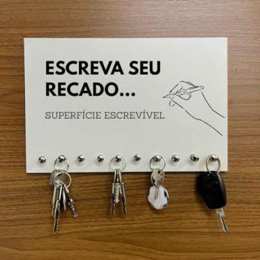 Imagem de Porta Chaves de Parede e Suporte Chaveiro Painel de MDF Branco Recado Organizador