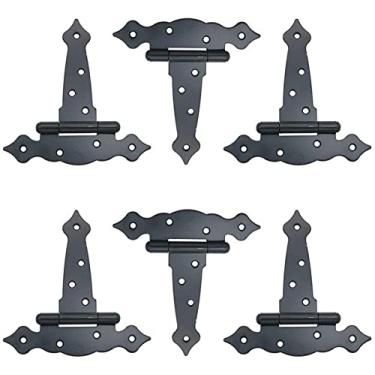 Imagem de Dobradiça de flor em forma de T, 6 peças, dobradiça de porta de rolamento ranhurada preta de 12 cm de dobradiça de porta de madeira laqueada preta