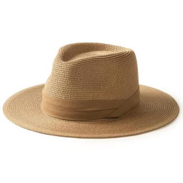 Imagem de Chapéu de sol FURTALK Panama Hat Fedora Straw Beach Hat Brown