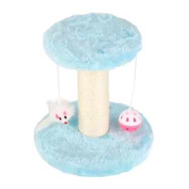 Imagem de Arranhador de sisal macio interativo para gatos, 2 camadas para gatos internos, torre resistente, resistente, com bola de mola, placa composta (azul)