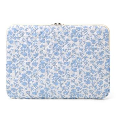 Imagem de Capa protetora acolchoada fofa para laptop de 13 a 15,6 polegadas com estampa floral acolchoada para MacBook (B-Blue, 15 polegadas)