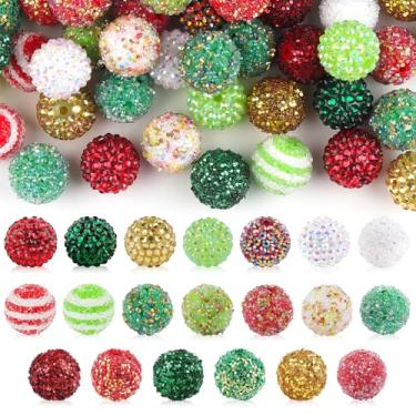Imagem de 100 peças de contas de strass de Natal, conjunto de contas de chiclete de Natal Kalolary 20 mm contas azuis grossas contas de acrílico de inverno para chaveiro com contas, canetas de Natal