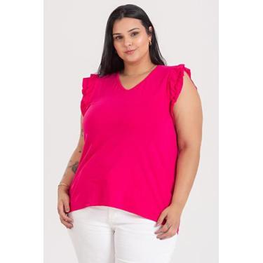 Imagem de Blusa Feminina Plus Size Malha Viscose C/ Elastano Decote V Babados Om