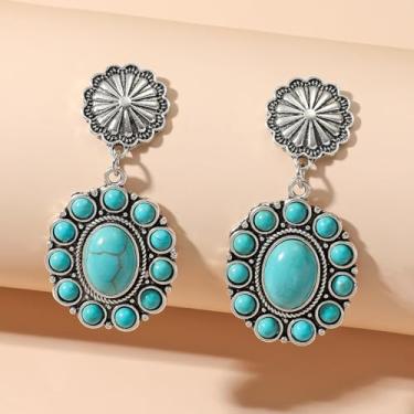 Imagem de Brincos femininos estilo étnico retrô turquesa joias boho, Medium, Latão, Sem pedra preciosa