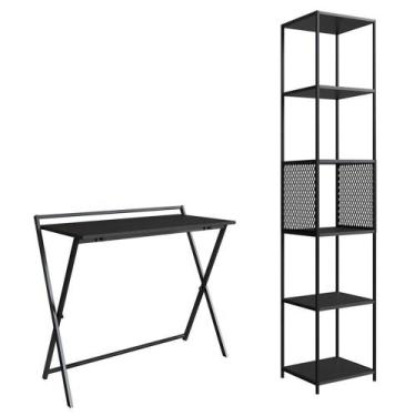 Imagem de Escrivaninha Dobravel Estante 180 Cm Industrial 22x23 Preto Grafite Pp