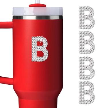 Imagem de LUHOHI 4 peças de adesivos com letra inicial de strass brilhante - Grande glitter alfabeto personalizado nome monograma decalques brilhantes para copo Stanley garrafas de água graduação boné bagagem