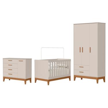 Imagem de Dormitório Infantil Flip Guarda Roupa 3 Portas, Cômoda 1 Porta E Berço Areia Fosco - Reller Móveis Areia Fosco