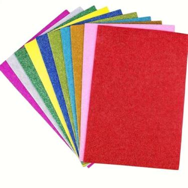 Imagem de Pacote com 10 folhas, papel artesanal tamanho A4, cores aleatórias sortidas para projetos DIY