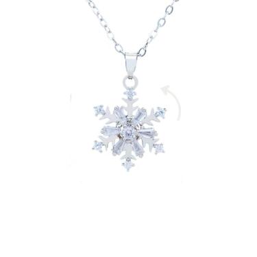 Imagem de Colar de Natal feminino com pingente de floco de neve de zircônia cúbica giratória, corrente ajustável, corrente ajustável, colar delicado de ação de graças, festa de Natal, festival, bijuteria