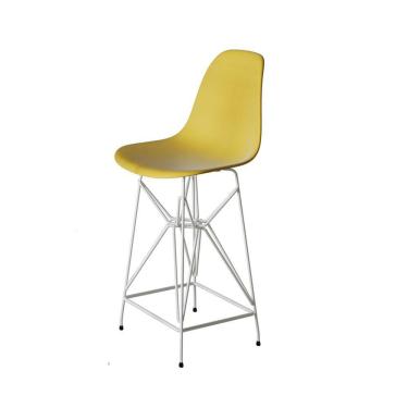 Imagem de Banqueta Bistrô Alta Eames Amarela Base Ferro Branco - Cor: Amarelo