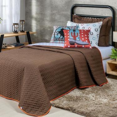 Imagem de Kit Cobre Leito 5 Peças Solteiro Colorful To Decorando 100% Poliéster - Texas Marrom