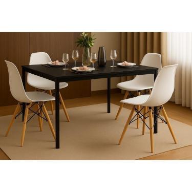 Imagem de Conjunto Mesa De Jantar 120x80cm Com 4 Cadeiras Eames Brancas – Tampo Preto, Design Moderno E Sofisticado