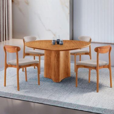 Imagem de Mesa 135cm Laminado Com 4 Cadeiras Noronha Moderna Brisa Imbuia Naturale