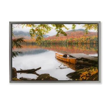 Imagem de Stupell Industries Arte de parede em tela flutuante cinza com folhagem calma e doca de barco, design de Jonathan Zaharek, 43 x 63 cm