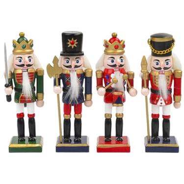 Imagem de VOSAREA 4 peças, boneco quebra-nozes de madeira, quebra-nozes de madeira, enfeite de quebra-nozes de madeira festivo para decoração de casa de mesa de Natal para crianças (12,5 cm)