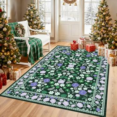 Imagem de FJKJHKGJ Tapetes de área 1,2 x 1,8 m laváveis para sala de estar, tapetes antiderrapantes de pelo baixo para quarto, tapete estampado vintage para quarto, sala de jantar, hall de entrada