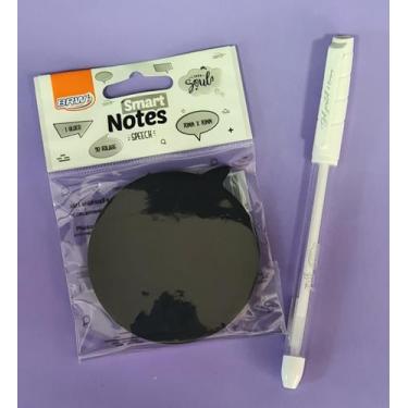 Imagem de kit 01 Caneta Branca Gel 1.0mm + 01 Bloco Adesivo 70x70mm Balão Preto 