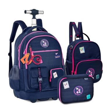 Imagem de Kit Mochila de Carrinho Luluca Lancheira e Estojo LU24634 Azul Escuro