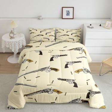 Imagem de Feelyou Conjunto de edredom infantil com tema de arma, temática de faroeste, caubói e 2 fronhas