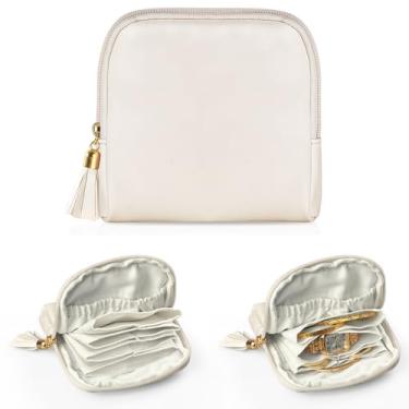 Imagem de Kakurookie Estojo de joias de viagem pequeno, bolsa portátil de armazenamento de joias, bolsa com zíper para mulheres, bolsa de joias de veludo para anéis, brincos, colares, presentes de beleza para