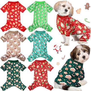 Imagem de SilTriangle 6 pijamas de Natal para cachorro, Papai Noel, boneco de neve, boneco de gengibre, pijamas de Natal para cães, roupas fofas e quentes para filhotes de Natal, roupas para animais de