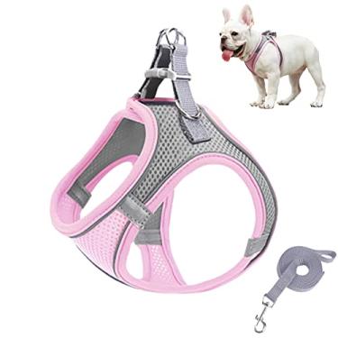 Imagem de Peitoral para cães pequenos, respirável, refletivo, de malha, para cães e gatos, colete ajustável para animais pequenos, coelho/rato, gatos, rosa, G