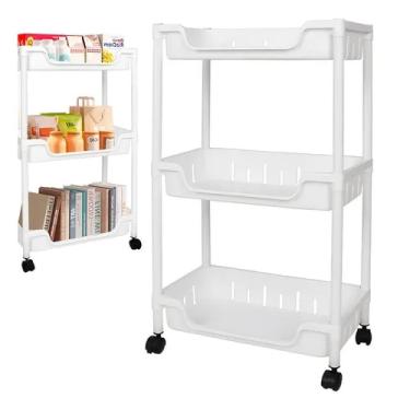 Imagem de Carrinho Auxiliar Organizador Multiuso Cozinha Fruteira Manicure Brinquedos 3 Cestos Prateleira Lavanderia Quarto Banhei