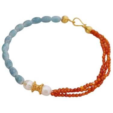 Imagem de Pulseira feminina com contas boêmia feita à mão com pedras naturais e pérolas falsas, acessório elegante para viagens à praia e roupas diárias, artesanato