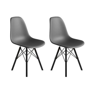 Imagem de Conjunto 2 Cadeiras Eames Estilo Moderno Em Ferro Preto Com Assento Cinza