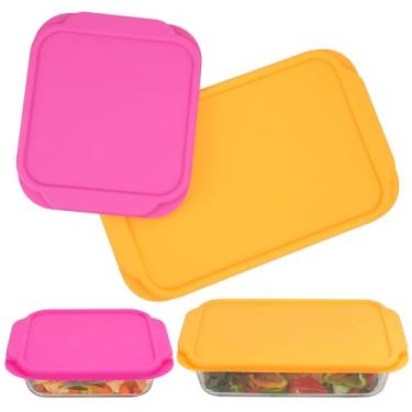 Imagem de Purekra Tampas de silicone para prato de vidro Pyrex 222, 233, 222-D, 233-D, pacote com 2 tampas de silicone para prato de vidro Pyrex, lava-louças, freezer e micro-ondas (assadeira não incluída)