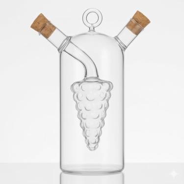 Imagem de Garrafa de Vidro Decorativa com Rolha de Cortiça, Dispenser Duplo para Azeite e Vinagre, Design em Relevo, Transparente