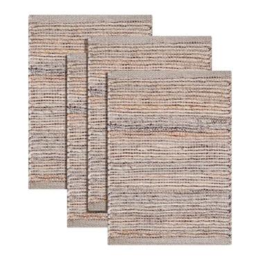 Imagem de RIANGI Jogo americano de juta conjunto de 4 - jogo americano de tecido boho para mesas de jantar, estilo rústico de fazenda, algodão e juta, tapete de mesa colorido neutro, 33 x 48 cm, decoração de