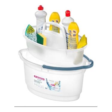 Imagem de Kit Limpeza Balde 14 Litros Oval + Porta Produtos Limpeza Balaio Transparente Multiuso C/Alça
