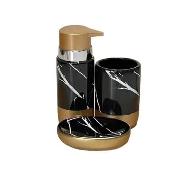 Imagem de Kit 4 Peças para Banheiro de cerâmica - saboneteira, porta-sabonete líquido, escova e xícara(Kit 4 Preto/CF-065)