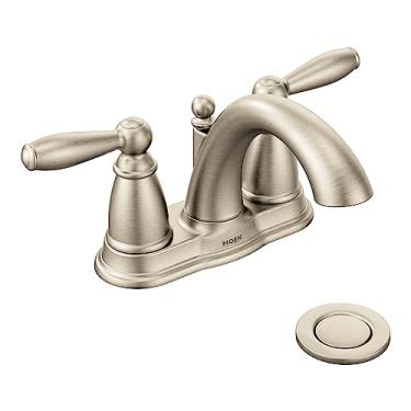 Imagem de Moen 6610BN Brantford Two-Handle Low-Arc Centerset Bathroom Faucet with Drain Assembly, Brushed Nickel