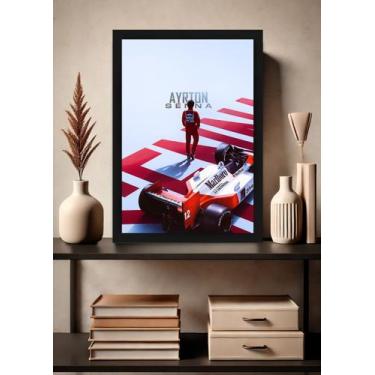 Imagem de Quadro Ayrton Senna McLaren Honda com Vidro e Moldura Preta Tamanho:21