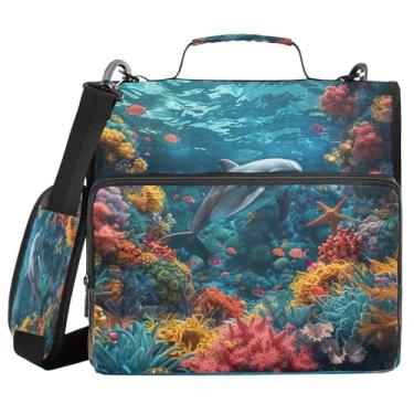 Imagem de ATTX Fichário colorido com zíper de recifes de corais com alça acolchoada ajustável – bolsa para fichário com capacidade para 500 folhas com organizador de vários bolsos, serve para laptop de 30 cm