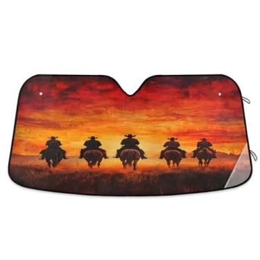 Imagem de ATTX Para-brisa de carro Sunset Cowboys 139.7 cm x 70.1 cm Protetor solar universal com proteção UV, persiana de janela frontal automática dobrável para caminhões Sedans SUVs #60
