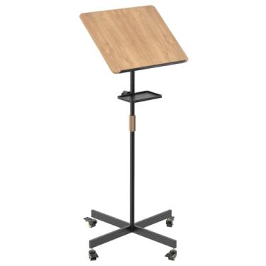Imagem de Suporte de pódio clássico com plataforma de armazenamento, pódio móvel ajustável em altura, palestrante para professores, palestrante, sala de aula, mesa de leitura multifuncional ou mesa para laptop