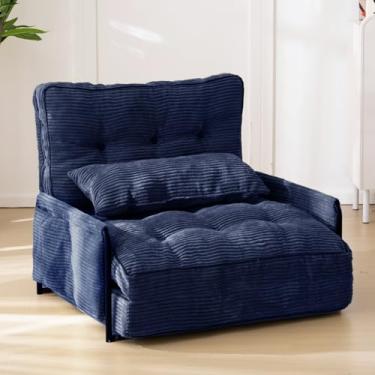 Imagem de MAXYOYO Sofá de chão ajustável com travesseiro, cama multifuncional, sofá-cama dobrável de 5 posições com apoio de braço, assento de chão versátil para leitura de jogos, azul-marinho, solteiro