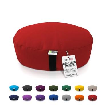 Imagem de Almofada de meditação Zafu da Bean Products – Yoga – tradicional redonda e oval GG – Várias cores e tecidos – Enchimento de trigo sarraceno orgânico – Feito nos EUA, Vermelho, Oval - Extra-Large 14" x 18"