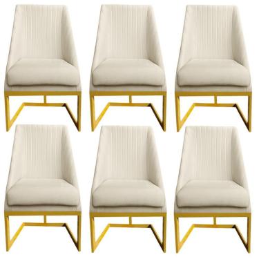Imagem de Kit 06 Cadeiras Para Sala De Jantar Ana Base De Ferro Veludo Bege D'classe Decor
